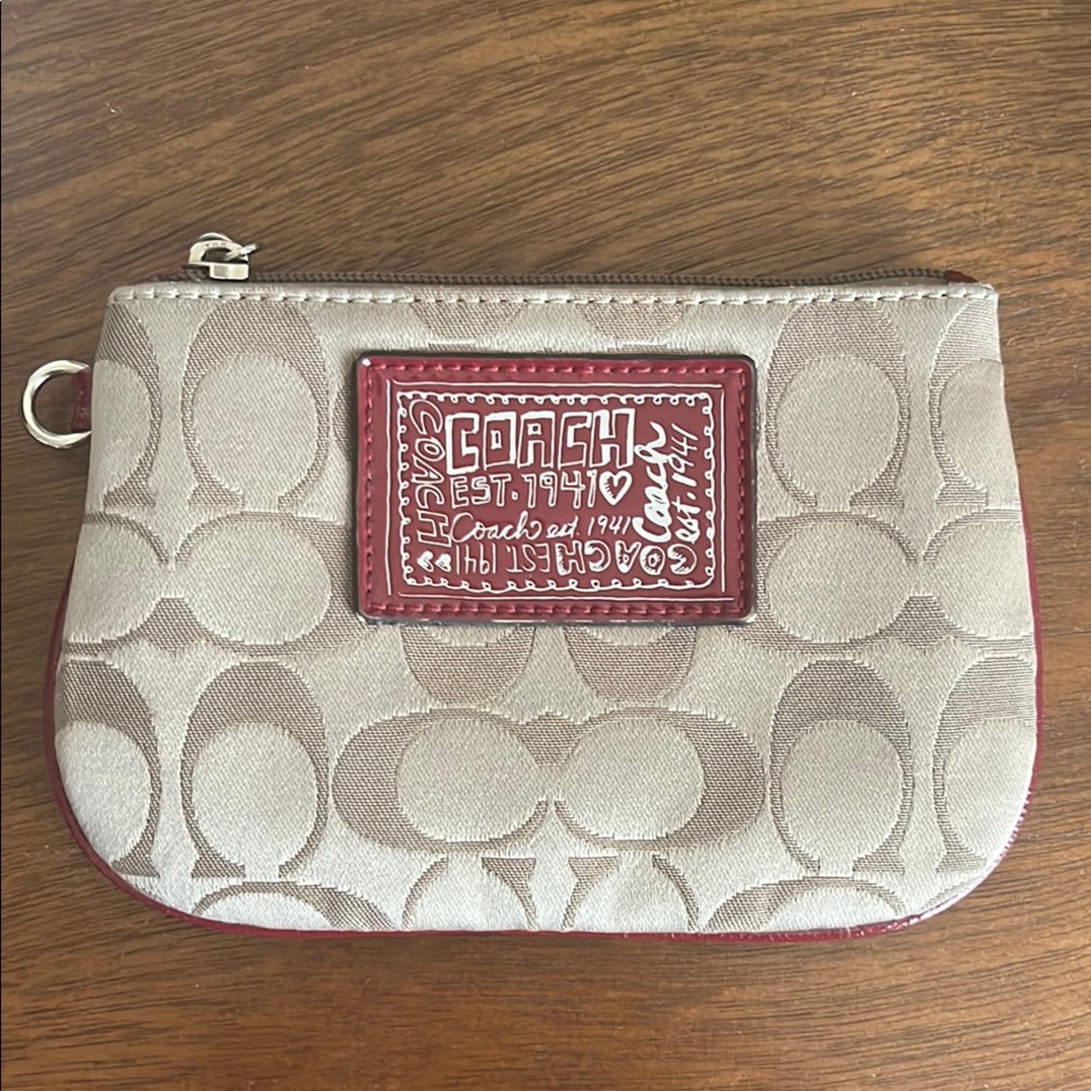 Coach Tan and Red Signature Wristlet
